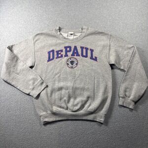 VTG DEPAUL Blue Demons NCAA Gray Sweater Women's Sz S Campus Colors